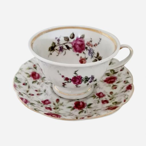 Dúo de Té Tacita Polaca-Platito Inglés pintado a mano