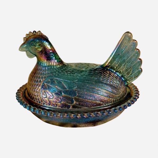 Compotera Gallina Depression Glass Azúl Tornasol