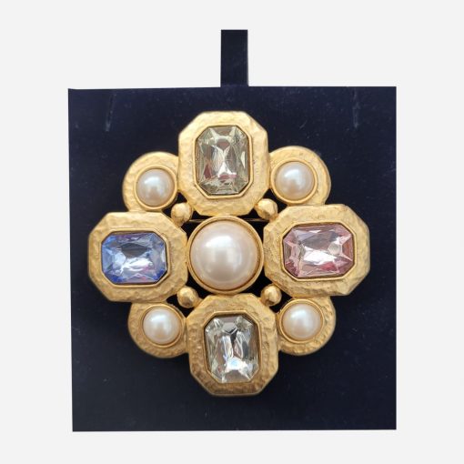 Broche Italiano a'80 Cristal Perlas Sintéticas