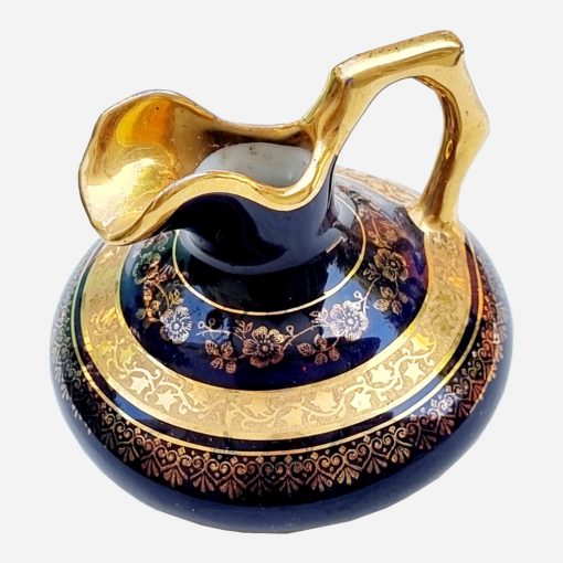Florero Pequeño Porcelana Limoges Blue Cobalt Dorado