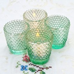Alternative view of Set 4 Candelabros Depression Glass Hobnail '50