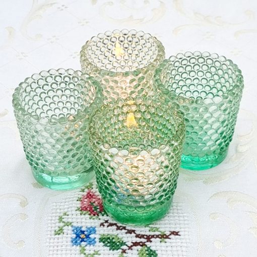 Set 4 Candelabros Depression Glass Hobnail '50 - Imagen 2