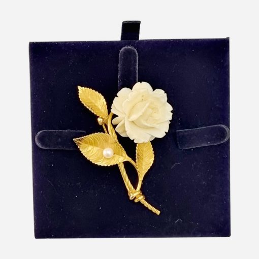 Prendedor Vintage Baño de Oro - Marfilina - Perla Sintética