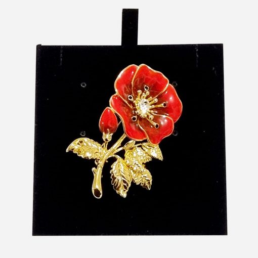 Broche Amapolas Dorado-Esmaltado-Piedras Sintéticas