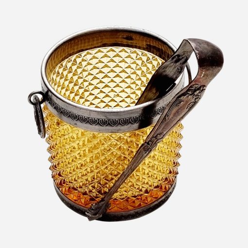 Hielera Francesa Depression Glass Ámbar-Plaqué con tenaza