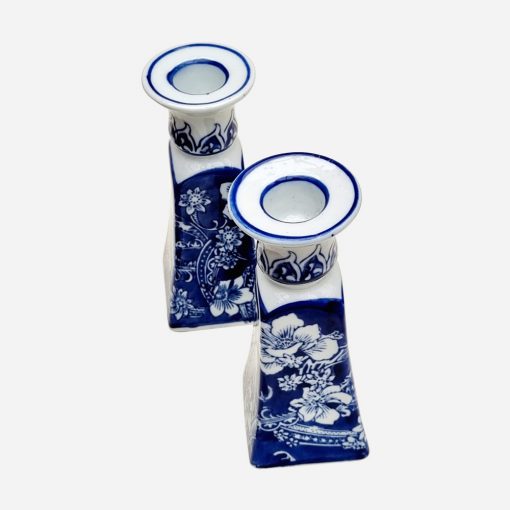 Par de Candelabros Porcelana China Blue & White