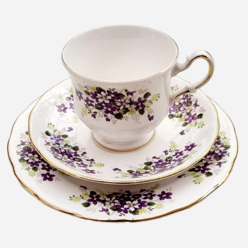 Trío de Té Inglés Queen Anne Diseño Violetas