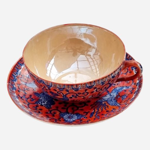 Dúo de Té Japonés Ave Fénix Tornasol Pintado a Mano años '40