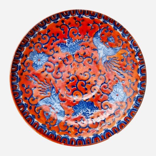 Dúo de Té Japonés Ave Fénix Tornasol Pintado a Mano años '40 - Imagen 3