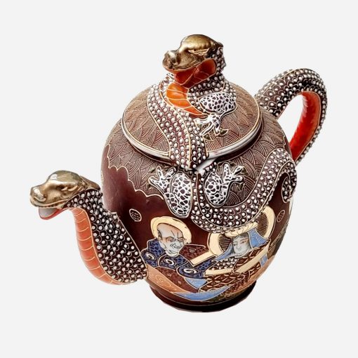Tetera Japonesa Satsuma Pintada a Mano con Relieve y Dorada al Oro