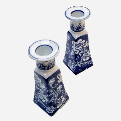 Par de Candelabros Chinoiserie Blue and White