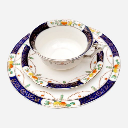 Trío de Té Inglés Alfred Meakin borde azul cobalto-floral