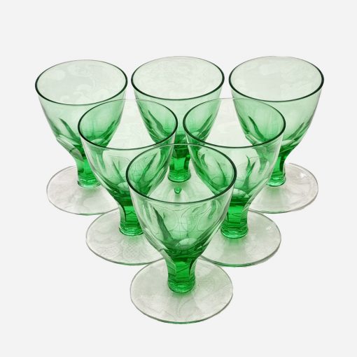 Juego de 6 Copas Verdes Cristalería Yungay
