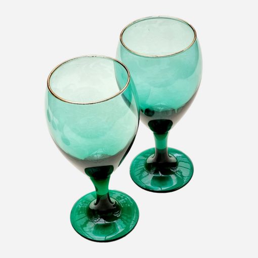 Juego de 6 Copas Vidrio Verde Botella Borde Dorado - Imagen 2