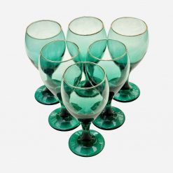 Juego de 6 Copas Vidrio Verde Botella Borde Dorado