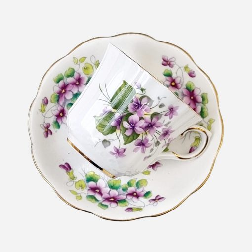 Dúo de Té Inglés Taza Royal Windsor Platillo Royal Albert Sweet Violet - Imagen 2