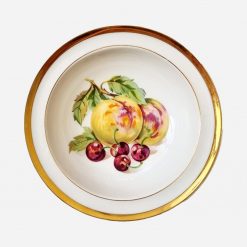 Plato de Postre Checo Diseño Frutal Borde Dorado