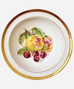 Plato de Postre Checo Diseño Frutal Borde Dorado