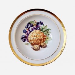 Plato de Postre Checo Diseño Frutal Borde Dorado