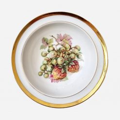 Plato de Postre Checo Diseño Frutal Borde Dorado