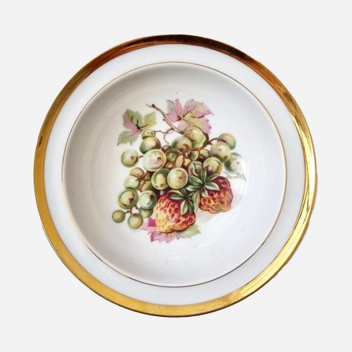 Plato de Postre Checo Diseño Frutal Borde Dorado