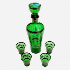 Botella Licorera Italiana con 4 Vasos Años '50 Pintada a Mano-Plateado en Plata
