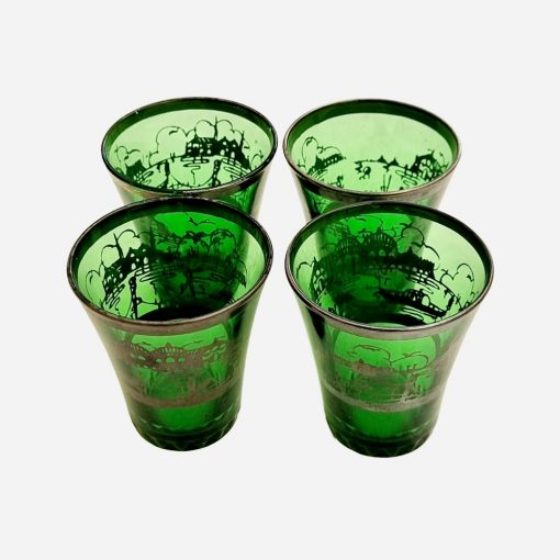 Botella Licorera Italiana con 4 Vasos Años '50 Pintada a Mano-Plateado en Plata - Imagen 2