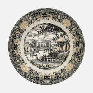 Bowl Inglés Royal Stafford-Burslem Black Gold Willow Pagoda