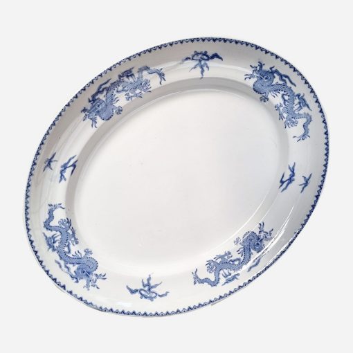 Azafate Inglés Vintage Bristol Blue and White Chinese Dragon