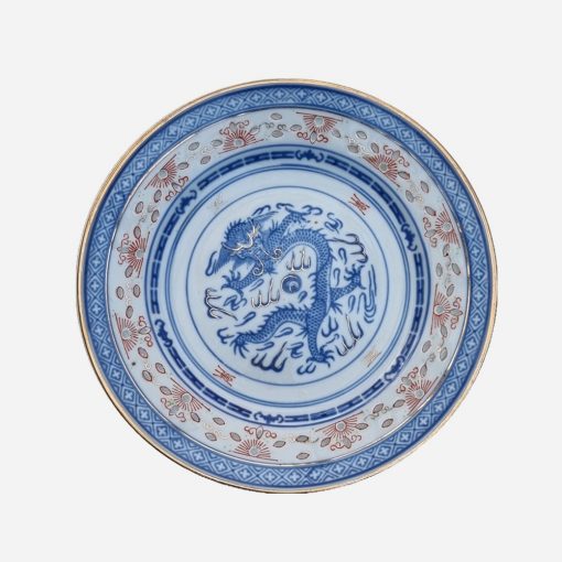 Plato Decorativo Chino Cáscara de Arroz Vintage