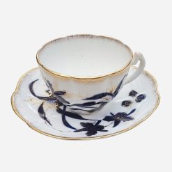 Dúo de Té Alemán Cáscara de Huevo Blanco Blue Cobalt Dorado