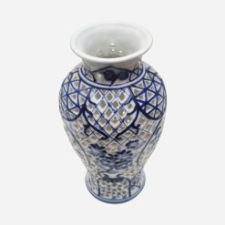 Florero Vintage Delft Blue Calado Floral